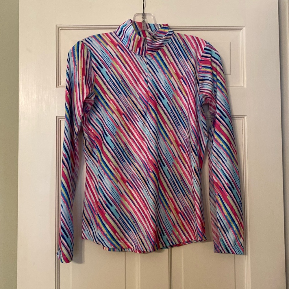 EP NY Golf size xs long sleeved diagonal strip polo w/ 1/4 zip mock neck